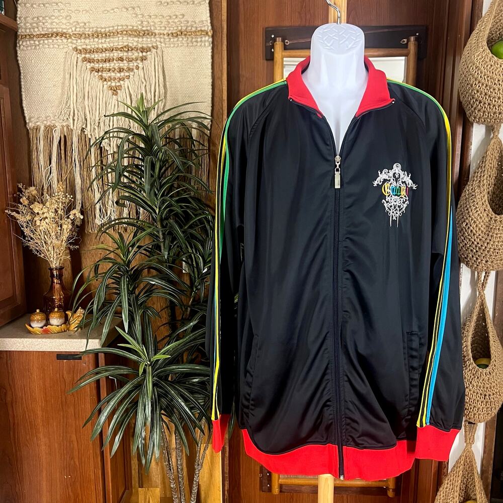 Vintage Coogi Heritage Track Jacket 3XL Big Logo Hip Hop Y2K Rasta Stripe Zip Up - Picture 14 of 15